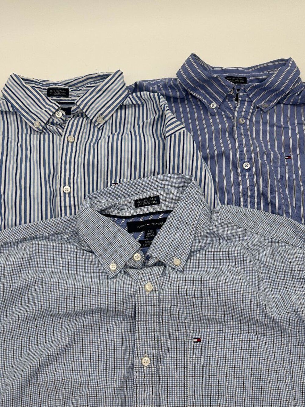 Lot of 3 Vintage Tommy Hilfiger Blue Stripe Long Sleeve Shirt Size Large L Prep